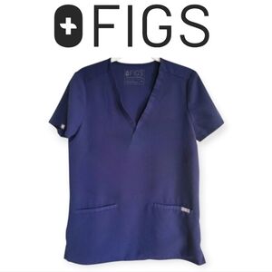 FIGS Navy Blue Casma Scrub Top XS Women’s V-Neck Three-Pocket Trendy Workwear